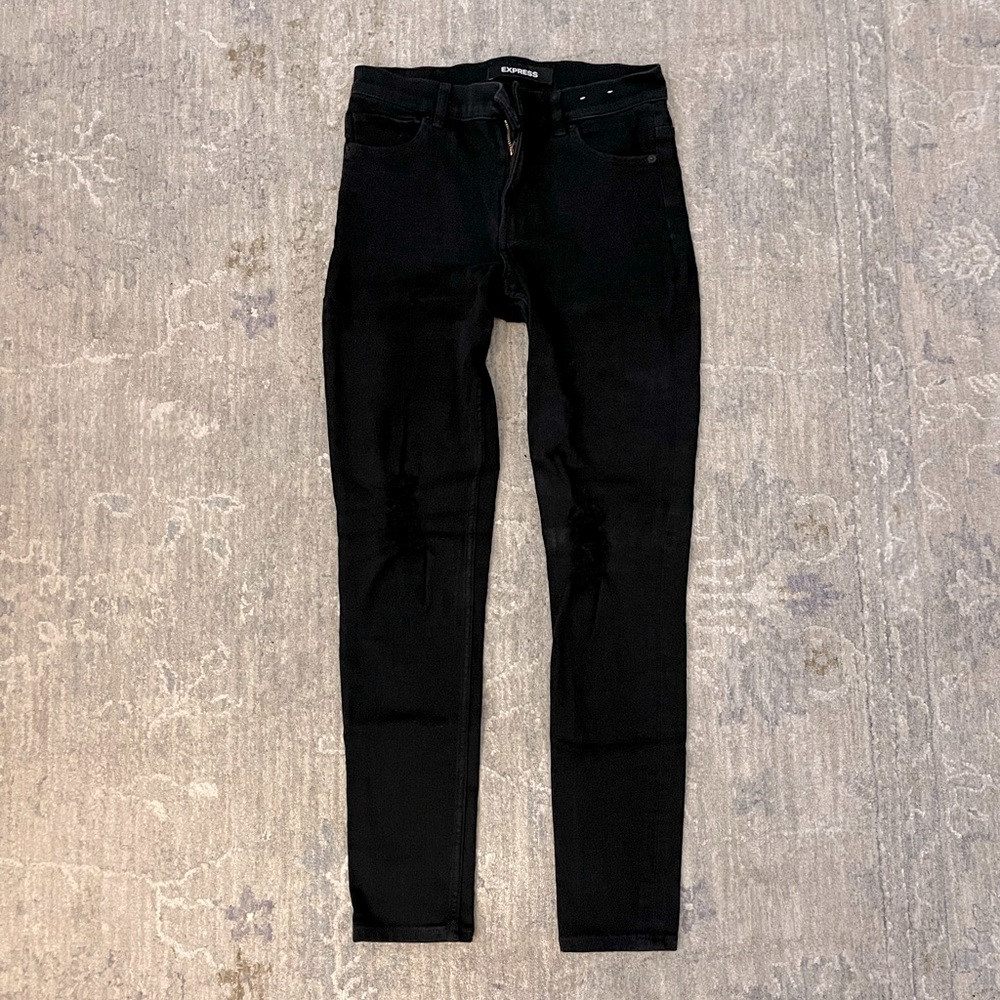 Express Hi-Rise Black Distressed Jegging | 4